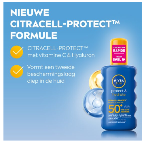 NIVEA SUN Protect & Hydrate Zonnebrand Spray - SPF 50 - Zonnespray - Beschermt en hydrateert - Met Vitamine C - 200 ml