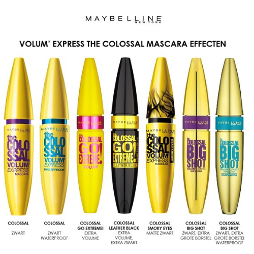 Maybelline New York - Volum' Express Colossal Waterproof Mascara - Glam Black - Volume Mascara Verrijkt met Collageen voor Direct Kolossaal Volume - 10,7 ml - voordeelverpakking - 3 Stuks