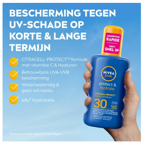 NIVEA SUN Protect & Hydrate Zonnebrand Spray - SPF 30 - Zonnespray - Beschermt en hydrateert - Met Vitamine E - 200 ml