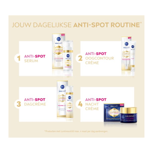 NIVEA Cellular LUMINOUS630 Anti-Spot Serum Gezicht - Pigmentvlekken Verwijderen - Gezichtsserum voor alle huidtypen - Skincare Met Hyaluron, Vitamine E - 30 ml