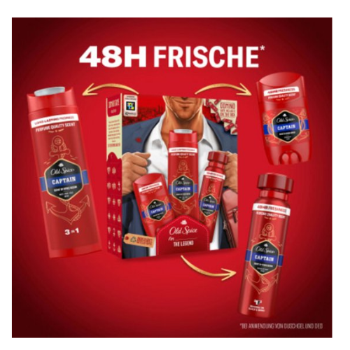 Old Spice Captain Geschenkset - Deo Stick 50ml + Deodorant 150ml + Douchegel 3in1 250ml