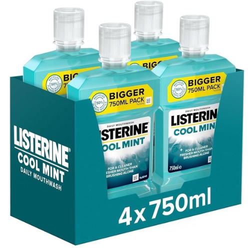LISTERINE Cool Mint mondwater - verfrissende mondspoeling - voordeelverpakking - 4x750ml