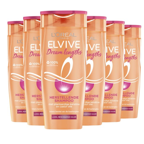 L'Oréal Paris Elvive Dream Lengths - Shampoo met Castorolie en Niacinamide voor Lang en Beschadigd Haar - 6x 300ml