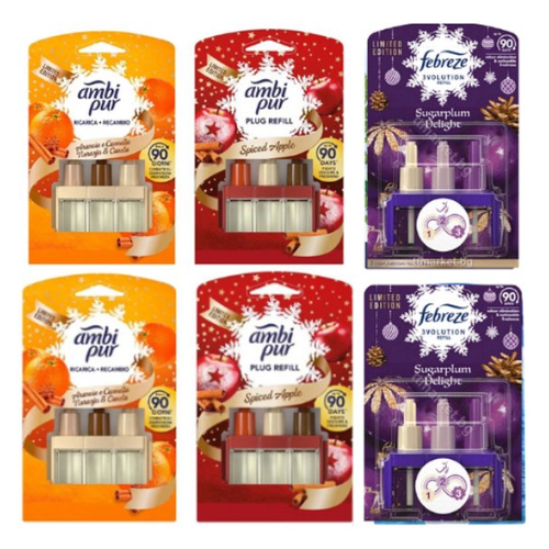 Ambi Pur 3Volution Navullingen Bundel – 6 stuks Mix (2x Sinaasappel & Kaneel, 2x Spiced Apple, 2x Sugarplum )