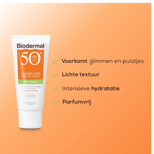 Biodermal Sunscreen - Mattifying Sun Fluid for the face SPF 50 - 40ml - Prevents shine and pimples
