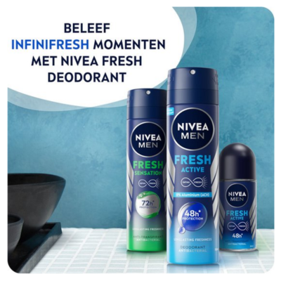 NIVEA MEN Fresh Active Deodorant Spray - Deo Beschermt 48 uur - Aluminiumvrij - Voordeelverpakking 6 x 150 ml