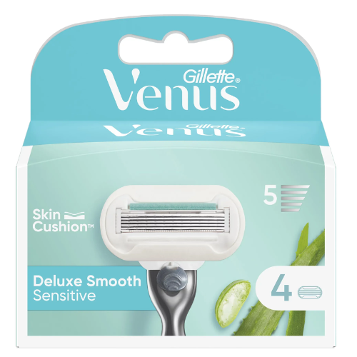 Gillette Venus Razor Blades, Deluxe Smooth Sensitive - 4 Razor Blades
