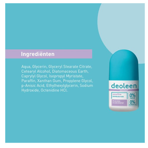 Deoleen 0% Aluminium - Deodorant Regular Roller - 24 uur effectieve bescherming - 0% parfum - Dermatologisch getest - Anti-witte strepen - 50 ml