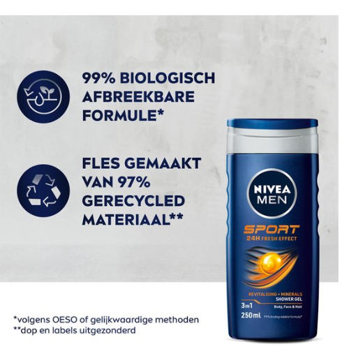 NIVEA MEN Sport Douchegel - 3-in-1 Shower Gel Met Limoengeur - Shampoo - Voordeelverpakking - 6 x 250 ml