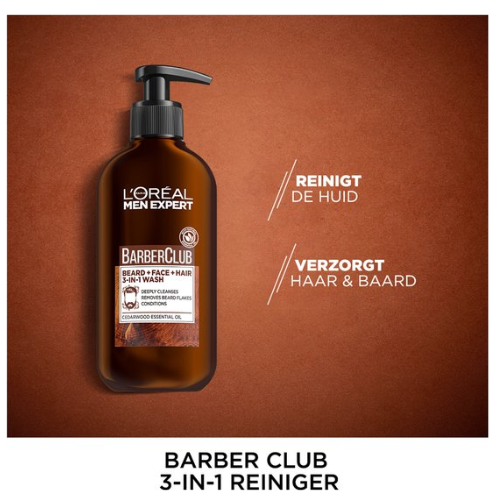 L'Oréal Paris Men Expert BarberClub 3-in-1 Face Wash - 200 ml - Beard, Face and Hair Cleanser