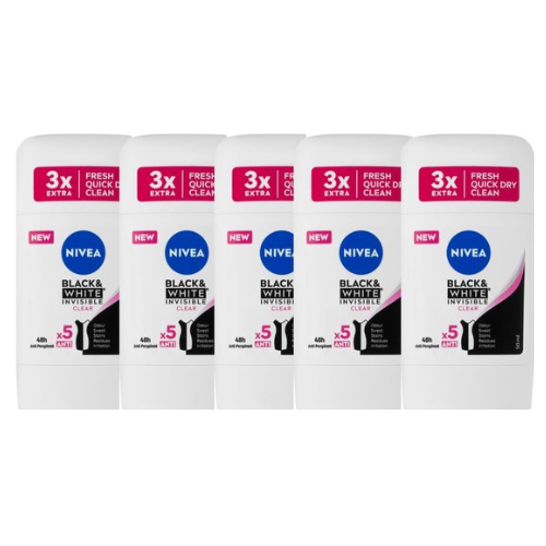 Nivea Deo Stick - Invisible For Black & White Clear - Voordeelverpakking 5 x 50 ml