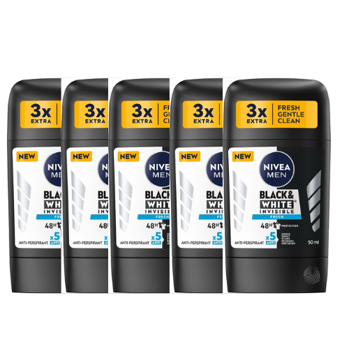 NIVEA Black & White Fresh Antiperspirant Stick - voordeelverpakking - 5 x 50ml
