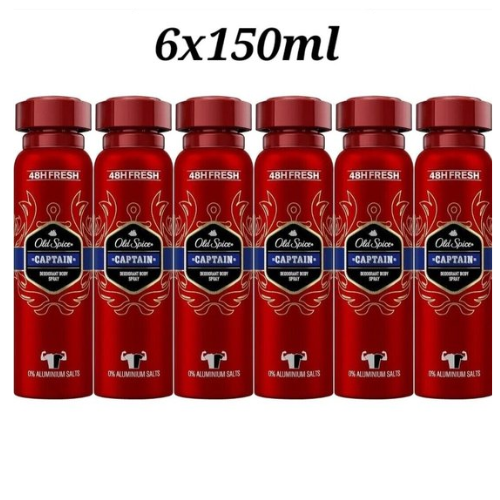 Old Spice Captain Deodorant Man - Body Spray - Deodorant man voordeelverpakking -  6 x 150 ml -