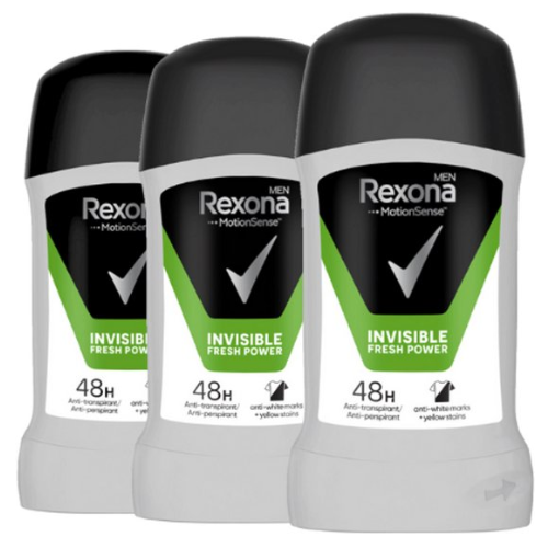 Rexona Men Invisible Fresh Power Deodorant Mannen - 3 x 50 ml - Deodorant Stick - 7 Voudig Bescherming - Deodorant Man Voordeelverpakking