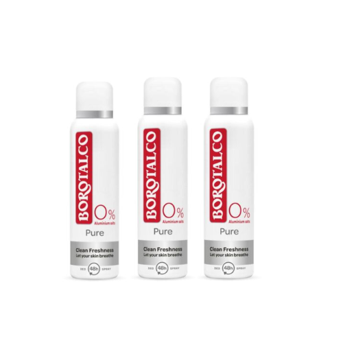 Borotalco Deo Spray Pure Clean Freshness 0% - Voordeelverpakking  - 3 x 150 ml