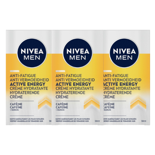 NIVEA MEN Active Energy Gezichtscrème - Dagcrème Normale huid - Moisturizer - Crème Gezicht - Met cafeïne en vitamine+ complex - Voordeelverpakking 3x50 ml