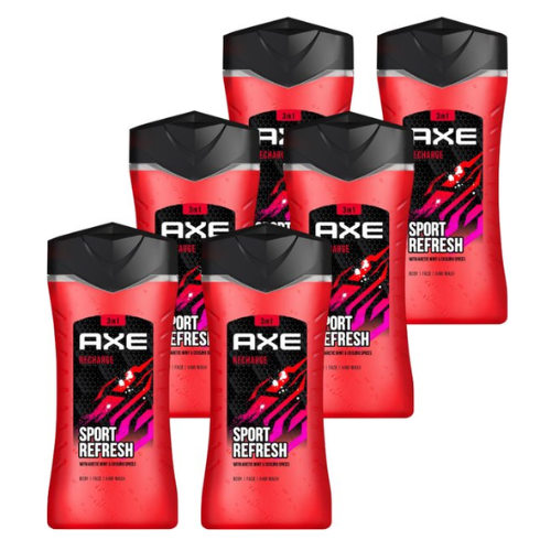 Axe 3-in-1 Douchegel, Facewash & Shampoo - Sport Recharge Voordeelverpakking - 6 x 250 ml