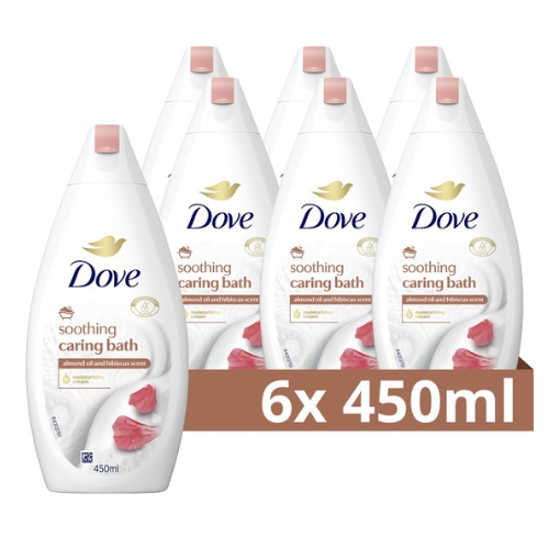 Dove Soothing Caring Bath Badcrème - Amandelolie & Hibiscus - Voordeelverpakking - 6 x 450ml
