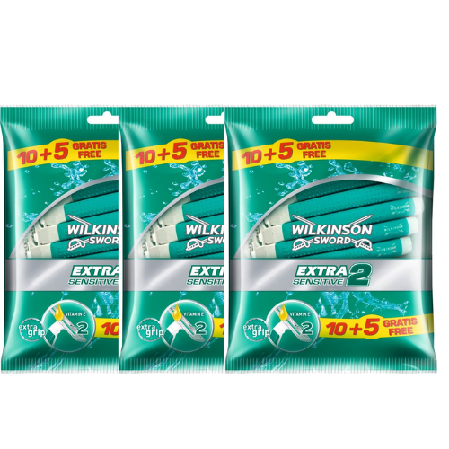 Wilkinson Sword Extra 2 Sensitive wegwerp Scheermesjes -voordeelverpakking - 3 x 15 stuks