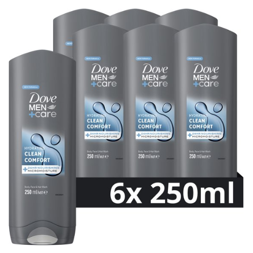 Dove Men+Care Clean Comfort 3-in-1 Douchegel - 6 x 250 ml - Voordeelverpakking