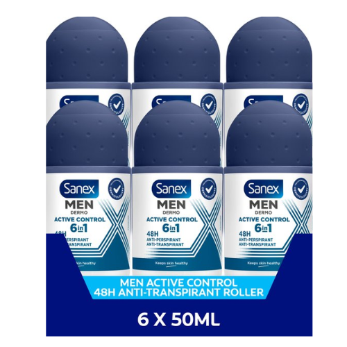 Sanex Men Active Control Deodorant Anti-Transpirant Roller 6 x 50ml - Voordeelverpakking