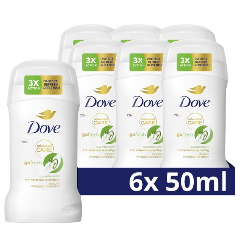 Dove Advanced Care Go Fresh Anti-Transpirant Deodorant Stick - Cucumber - 6 x 50 ml - Voordeelverpakking