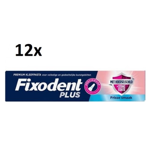 Fixodent Plus Kleefpasta voor Kunstgebit – Fris met Voedselschild - 12 x 40 gram - Voordeelverpakking
