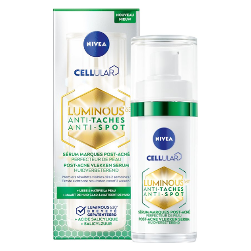 NIVEA Cellular LUMINOUS630 Anti-Spot Post-Acne vlekken Serum Gezicht - Acneverzorging - Skincare voor de Onzuivere huid - Gezichtsserum Met salicylzuur en Hyaluronzuur - 30 ml