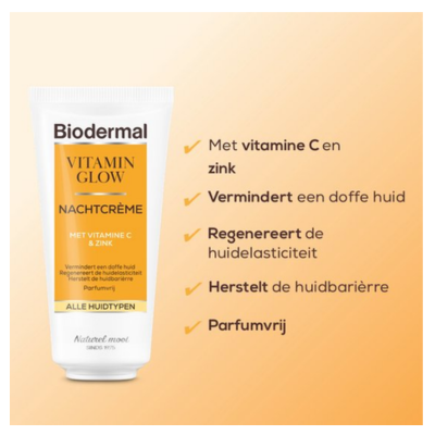 Biodermal Vitamin Glow Nachtcrème met vitamine C en zink - Gezichtsverzorging - 50 ml