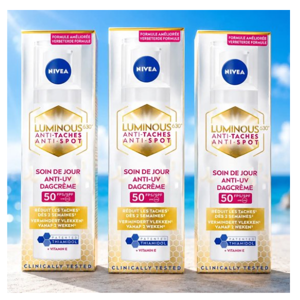 NIVEA Cellular LUMINOUS630 Anti-Spot Dagcrème voor Vrouwen - Anti-Pigment Creme - Pigmentvlekken - Gezichtsverzorging Alle huidtypen - SPF 50 - 3 x 40 ml