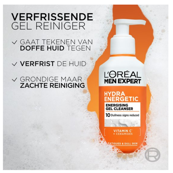 L'Oréal Paris Men Expert Hydra Energetic Energising Gel Cleanser - voor de doffe vermoeide huid - met Vitamine C* & Ceramiden - 3x 260ml