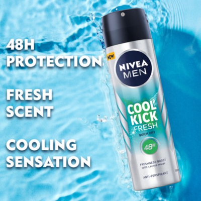 NIVEA MEN Fresh Kick Anti-Transpirant Spray - 48u bescherming - Met cactuswater - Alcoholvrij - 6 x 150 ml