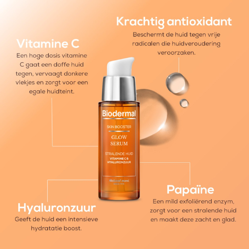 Biodermal Skin Booster Glow serum – Serum for a radiant skin with hyaluronic acid and Vitamin C - Hyaluronic acid serum 30ml