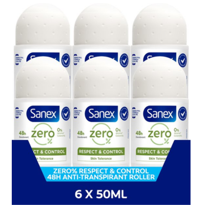 Sanex Zero% Respect & Control Deodorant Roller 6 x 50ml - Voordeelverpakking