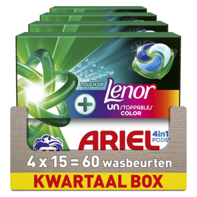 Ariel 4in1 Wasmiddel Pods +Touch Van Lenor Unstoppables Kleur - 4 x 15 Wasbeurten