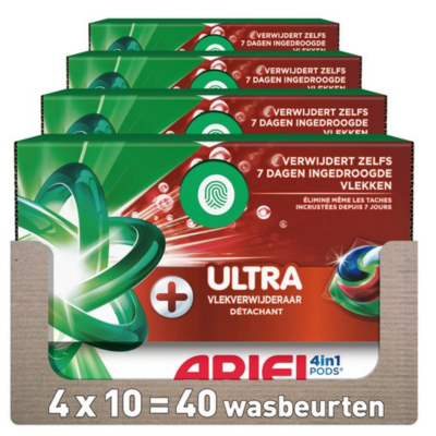 Ariel 4in1 Wasmiddel Pods Ultra Vlekverwijderaar - 4 x 10 stuks - Voordeelverpakking
