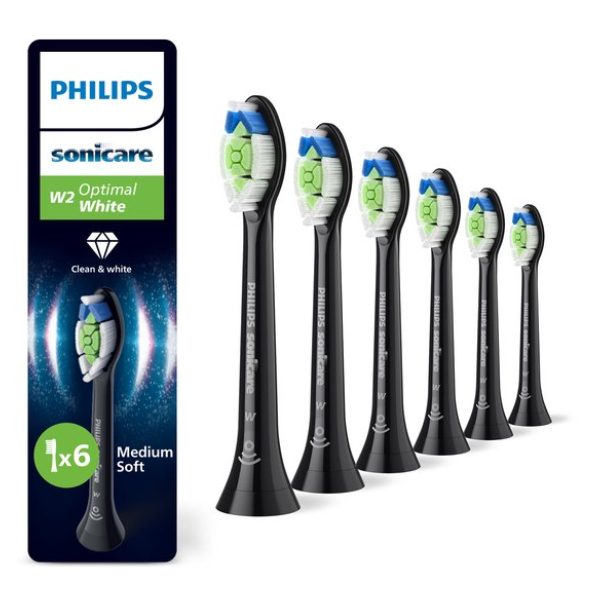 Philips Sonicare Optimal White W2 – Opzetborstels voor Elektrische Tandenborstel – Zwart – Verpakking van 6 - Wittere tanden - HX6066/88