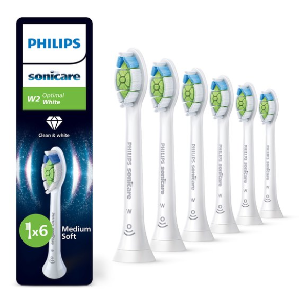 Philips Sonicare Optimal White W2 – Opzetborstels voor Elektrische Tandenborstel – Wit – Verpakking van 6 - Wittere tanden - HX6066/87