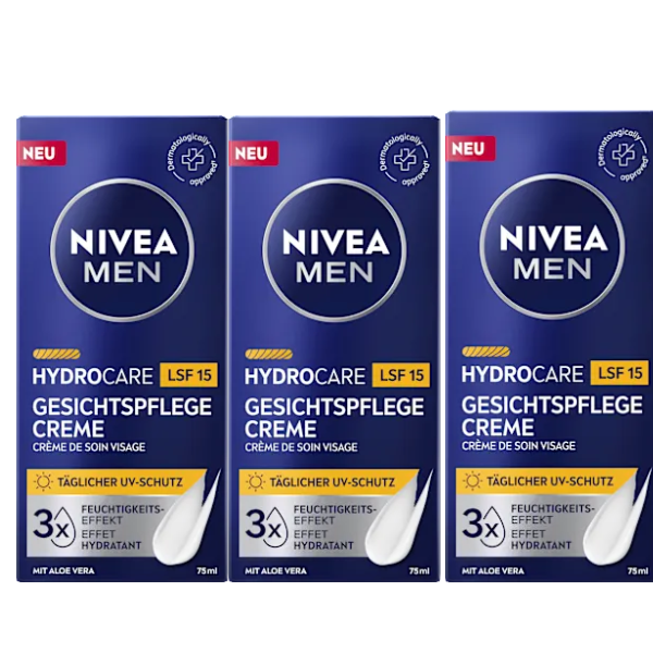 Nivea Men Gezicht crème  HydroCare LSF 15 - 3x 75 ml