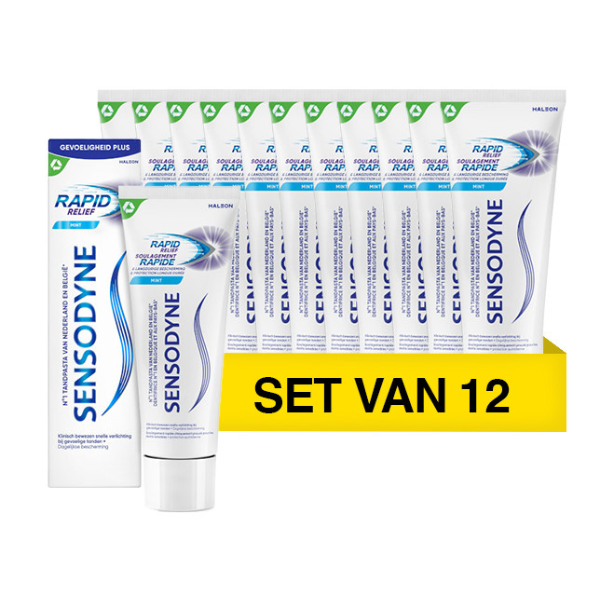 Sensodyne Rapid Relief – Tandpasta – Gevoelige tanden – voordeelverpakking  – 12x 75 ml