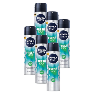 NIVEA MEN Fresh Kick Anti-Transpirant Spray - 48u bescherming - Met cactuswater - Alcoholvrij - 6 x 150 ml