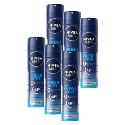 NIVEA MEN Fresh Active Deodorant Spray - Deo Beschermt 48 uur - Aluminiumvrij - Voordeelverpakking 6 x 150 ml