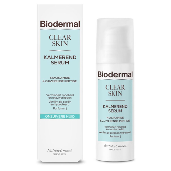 Biodermal Clear Skin Kalmerend Serum, 30 ml - met Niacinamide en zuiverende Peptide, Vermindert roodheid en onzuiverheden, Verfijnt de poriën en hydrateert, Parfumvrij